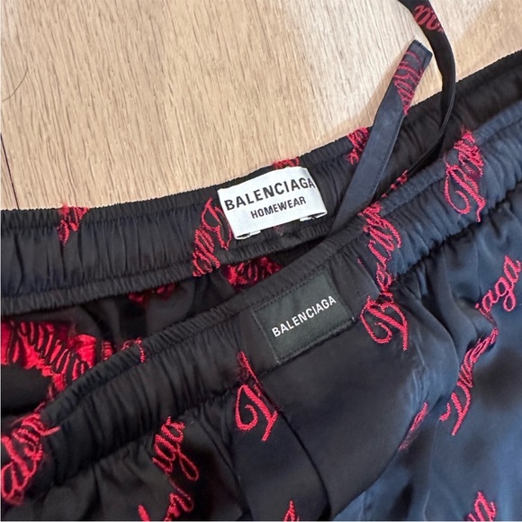 Balenciaga Red Embroidered Diagonal Logo Pajama Pants (Unisex) - Picture 9 of 14
